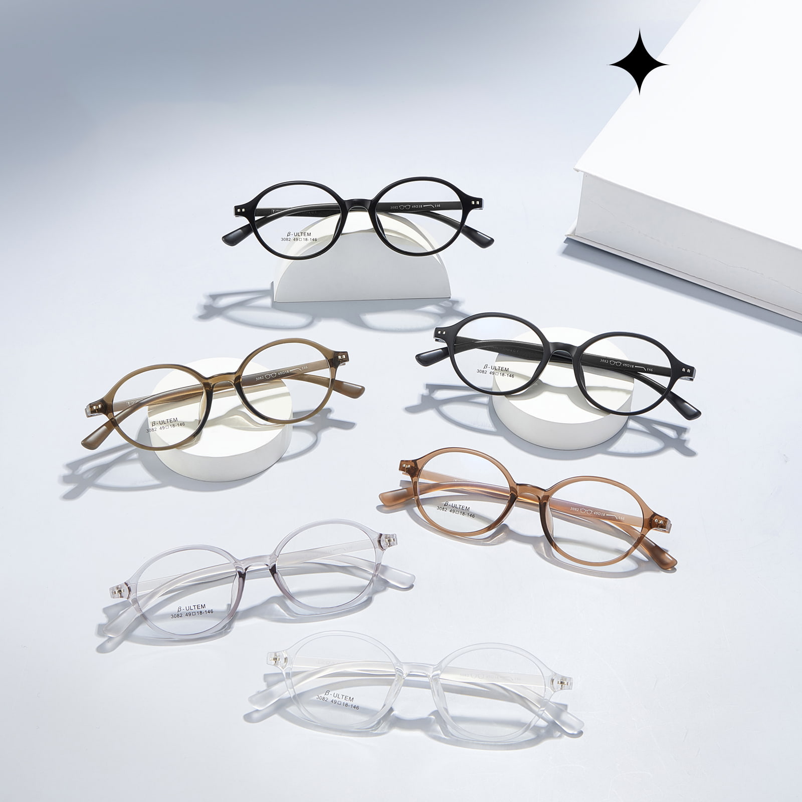 3082 Oval Frame Stressittömät TR90 lasit